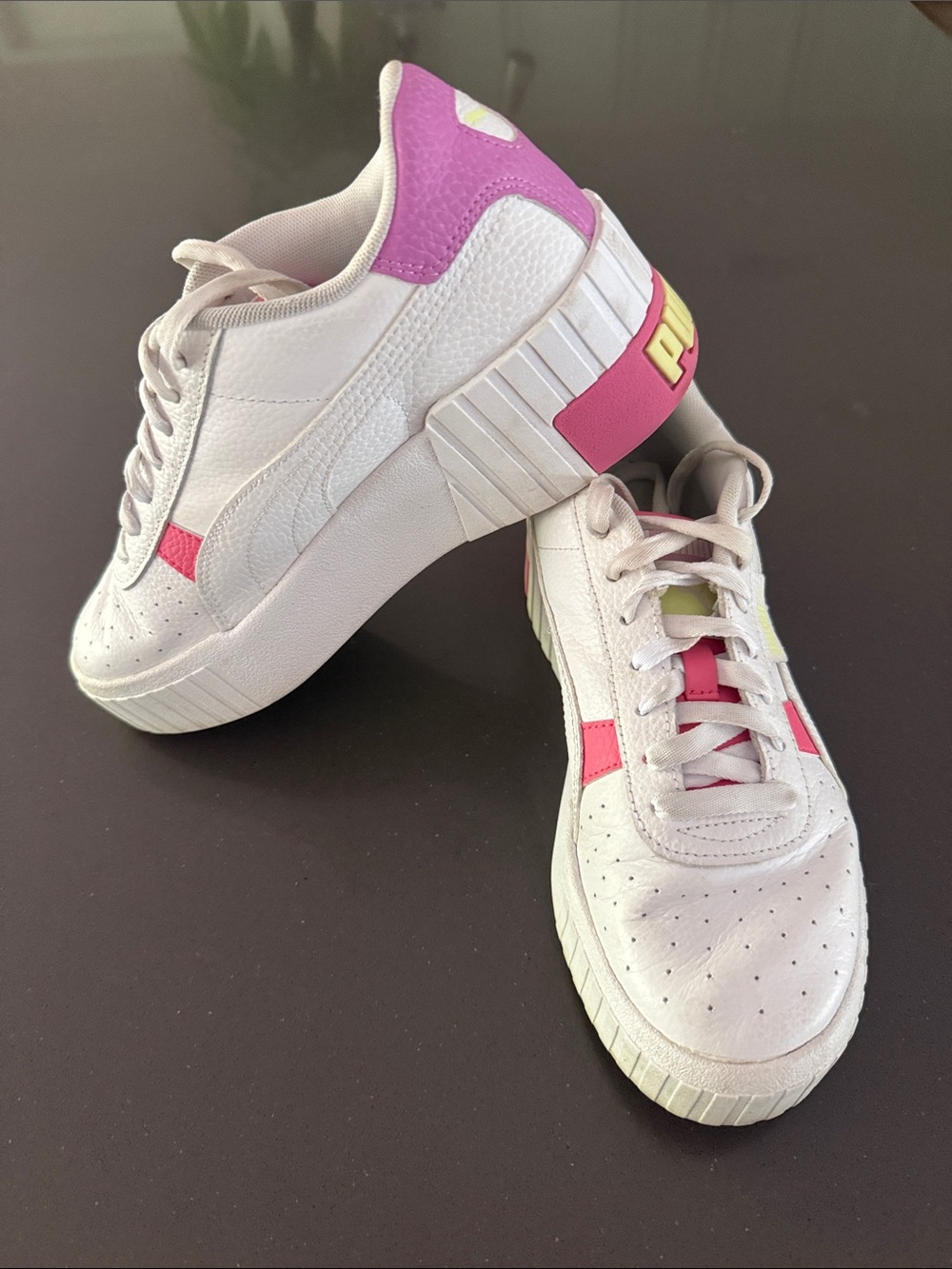 Puma White Platform Sneakers with Pink Accents